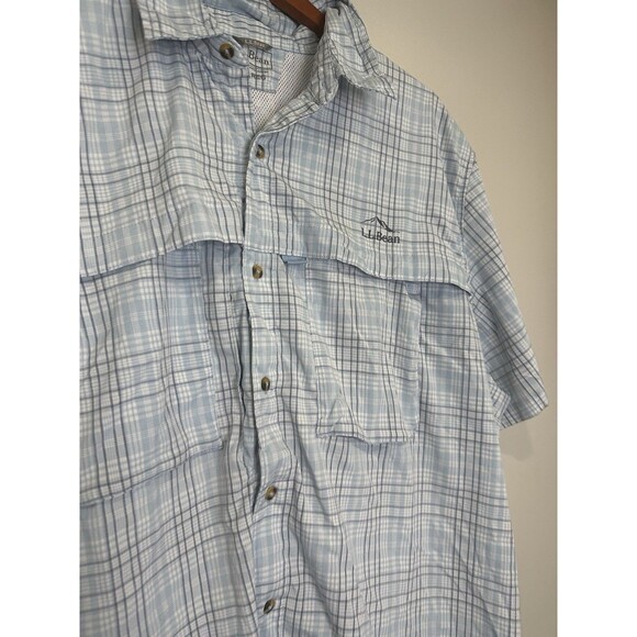 LL Bean Shirt Mens 2 XL XXL Blue Plaid Tropicwear UPF 50 Sun Protection Outdoors - Picture 3 of 9